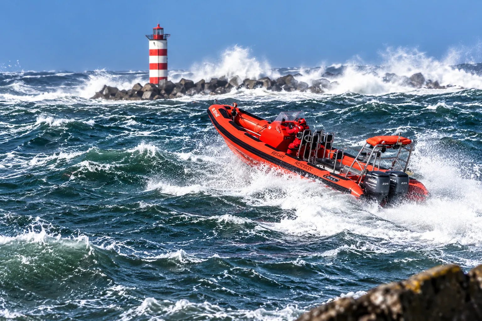 Rescue boat in heavy weather