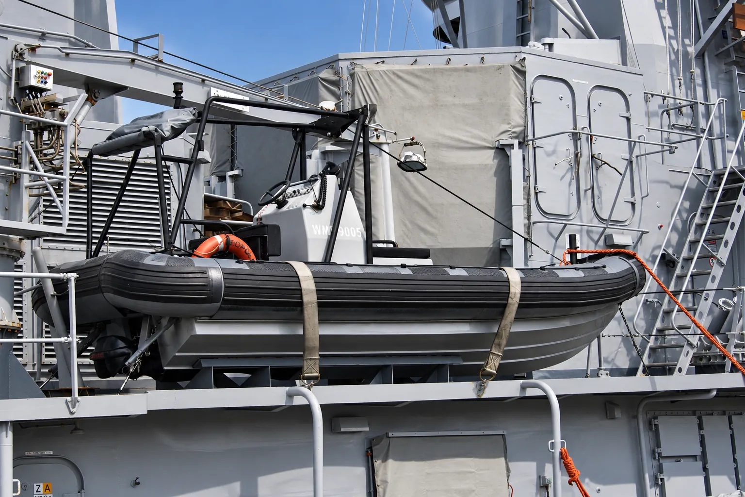 RHIB on naval ship deck